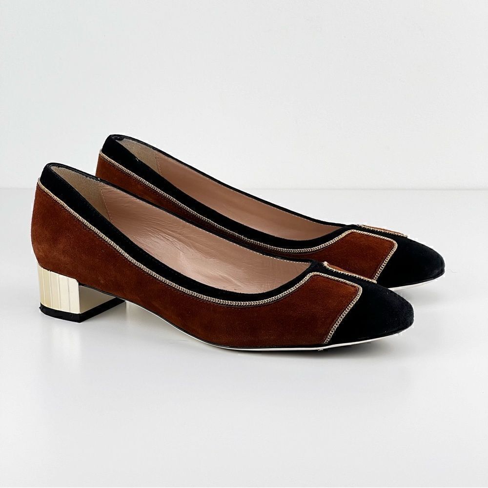 Ron White Women's Shoes Leather Suede Black/Brown Gold Heel